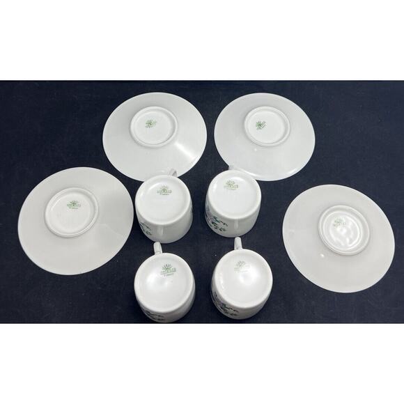 Lec Limoges France LeClair Bird & Floral Porcelain Cup & Saucers. Set Of 4 - Picture 4 of 10